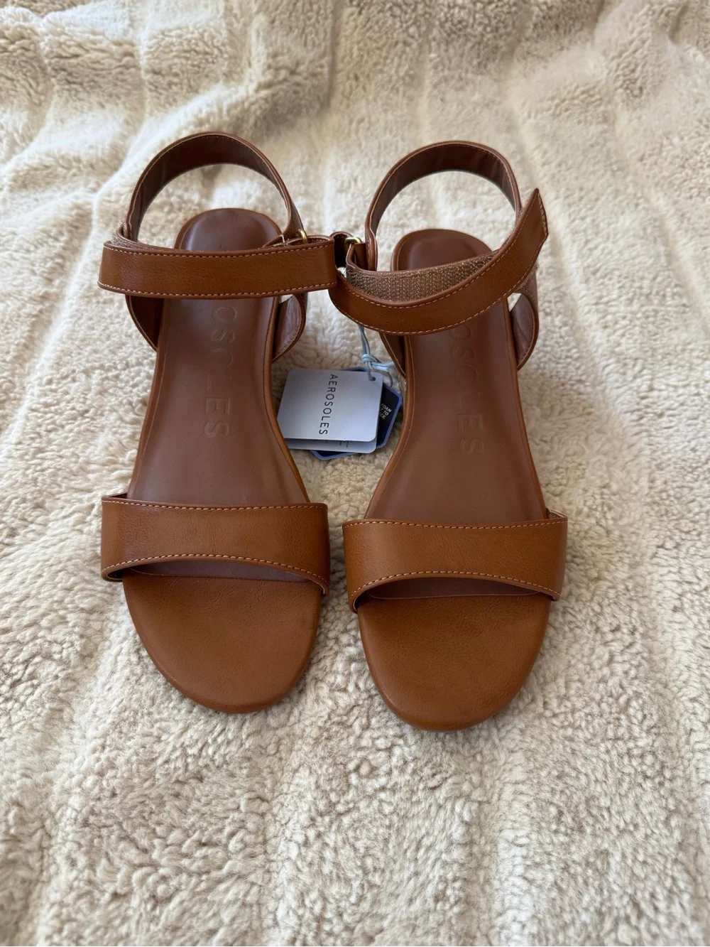 AEROSOLES Brown Leather Two-Strap Slingback Sandal